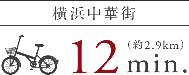 横浜中華街（約2.9km）自転車で約12min.