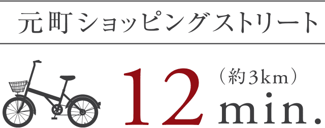 元町ショッピングストリート（約3km）自転車で約12min.